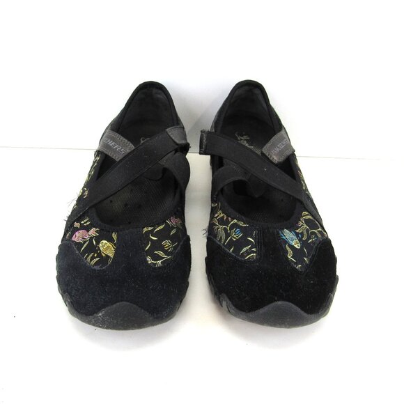 Skechers Women's Black Suede & Embroidered Fish Design Loafer Flats Size 8 - Picture 1 of 9
